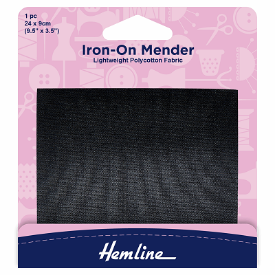 H691.B Polycotton Iron On Patch: Black - 24 x 9cm..